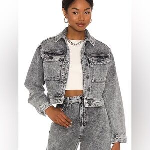 Allsaints Lennon Grey Cropped Denim Jacket